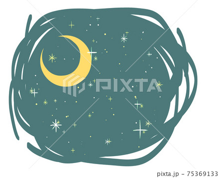 手書き風の可愛い月と星空 透過png のイラスト素材