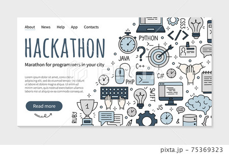Hackathon or datathon landing page in Doodle style 75369323