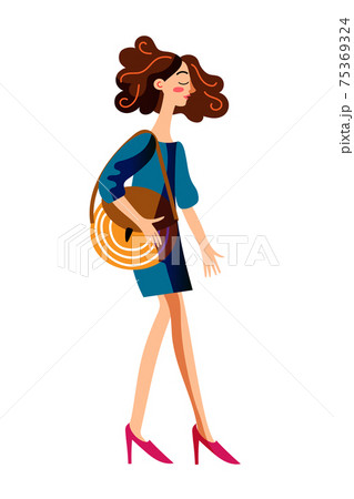 Vector characters woman walking with handbag 75369324