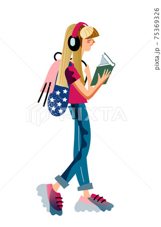 Vector characters teenager girl reading book 75369326