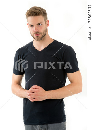 Man. Confident man with unshaven face isolated on white. 75369357