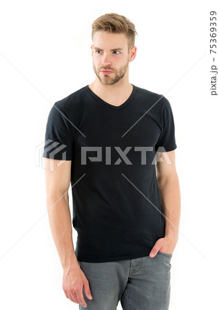 Casual but handsome. Handsome bearded man with stylish  75369359