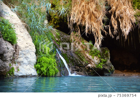 David Cave in rocks of Ein Gedi near Dead Sea David Cave in rocks of Ein Gedi near Dead Sea 75369754