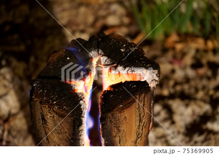 キャンプでスウェーデントーチに火を灯す キャンプでスウェーデントーチに火を灯す 75369905