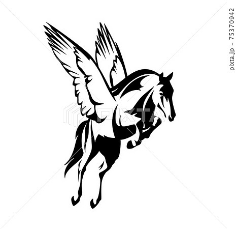 pegasus winged horse flying forward black and white vector design pegasus winged horse flying forward black and white vector design 75370942