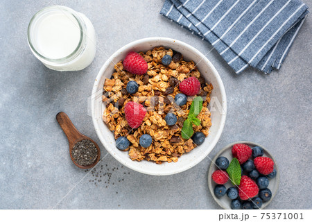 Granola with berries in a bowl Granola with berries in a bowl 75371001