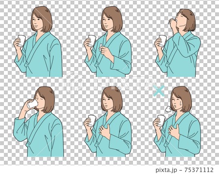 人物イラスト 胃部X線 バリウム検査 女性 75371112