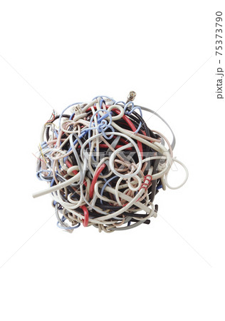 Ball of colored wire isolated on white background 75373790