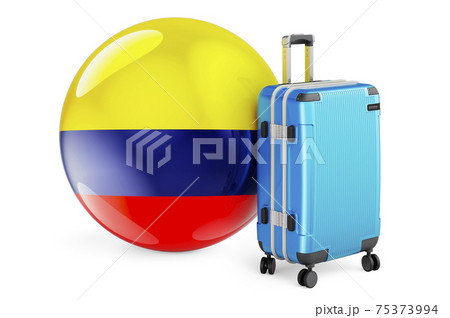 Suitcase with Colombian flag. Colombia travel concept, 3D rendering 75373994