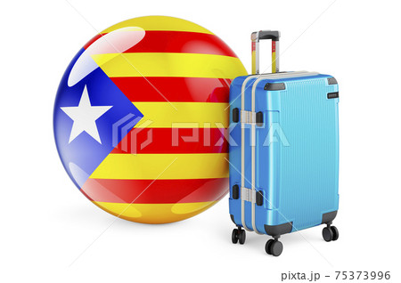 Suitcase with Catalan flag. Catalonia travel concept, 3D rendering 75373996
