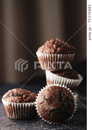 Homemade chocolate muffins, baked comfort food recipe 75376885