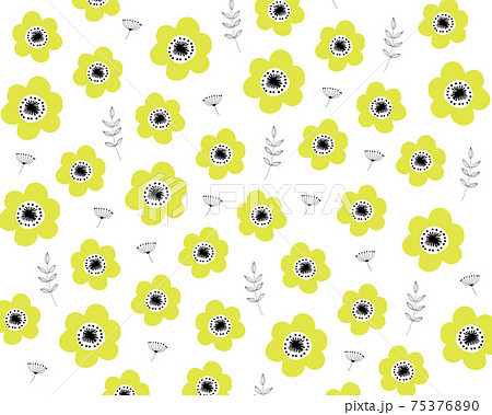 北欧風の黄色い花と葉っぱの背景のイラスト素材