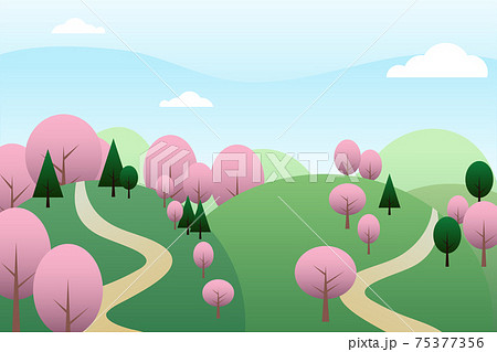 お花見 自然公園の広場 桜のイラスト素材