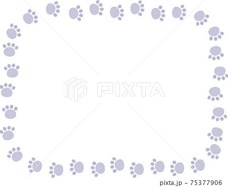グレーの動物の足跡　飾り枠　水彩画風 75377906