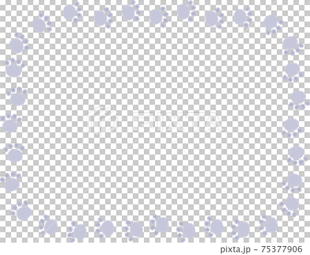 グレーの動物の足跡　飾り枠　水彩画風 75377906