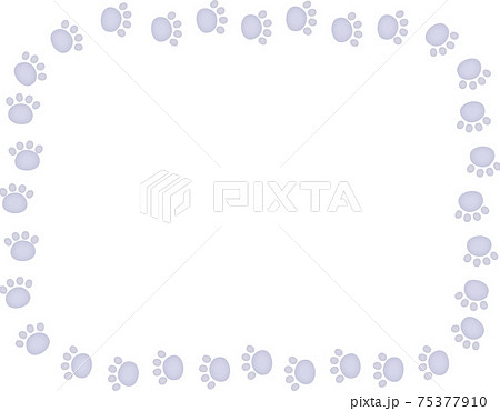 グレーの動物の足跡　飾り枠　水彩画風 75377910