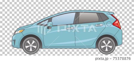 緊湊型轎車 01 淺藍色 側視圖 帶主線 插圖素材 圖庫