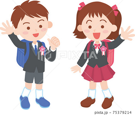 入学式 小学一年生 男の子と女の子のイラスト素材 入学式 小学一年生 男の子と女の子のイラスト素材