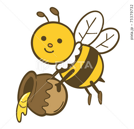 蜂蜜のつぼを持っているかわいいミツバチのキャラクターのイラストのイラスト素材
