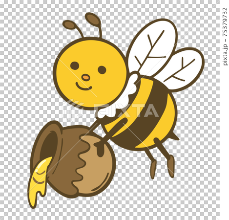 蜂蜜のつぼを持っているかわいいミツバチのキャラクターのイラストのイラスト素材