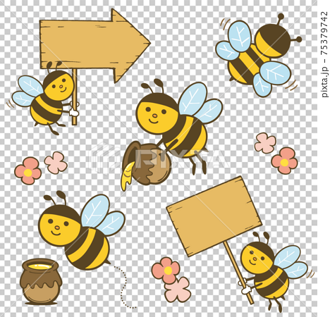 かわいいミツバチのキャラクターのイラストセットのイラスト素材