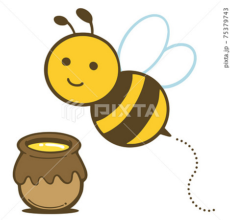 かわいいミツバチのキャラクターと蜂蜜の壺のイラストのイラスト素材