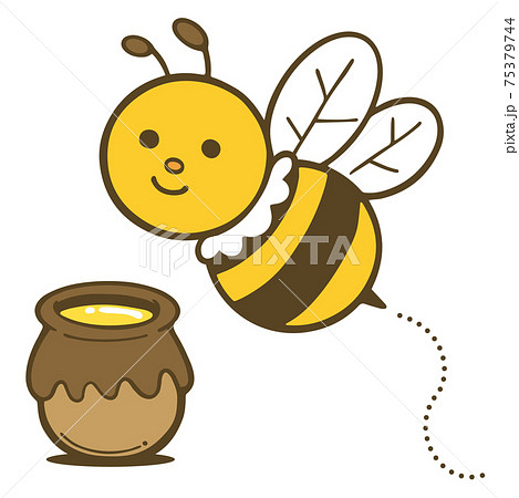 かわいいミツバチのキャラクターと蜂蜜の壺のイラストのイラスト素材