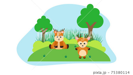 Deer Vector Cute Animals in Cartoon Style, Wild Animal, Designs for Baby clothes. Hand Drawn Characters Deer Vector Cute Animals in Cartoon Style, Wild Animal, Designs for Baby clothes. Hand Drawn Characters 75380114