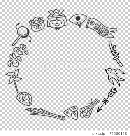 兒童節插圖框架/ Tango no Sekku（單色線條藝術） 75380158