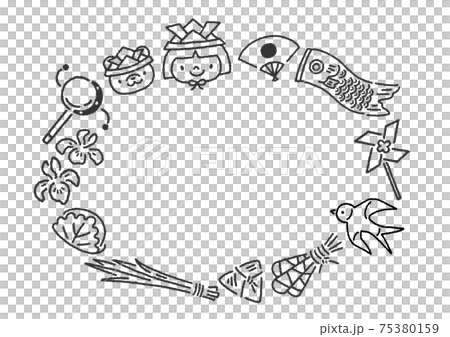 兒童節插圖框架/ Tango no Sekku（單色線條藝術） 75380159