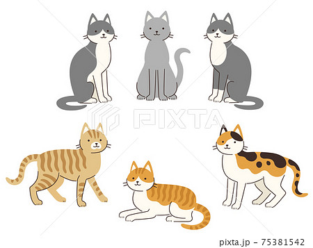 色々な模様とポーズの猫のイラストのイラスト素材