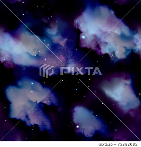 宇宙に漂う美しい雲海と星のシームレスパターンのイラスト素材