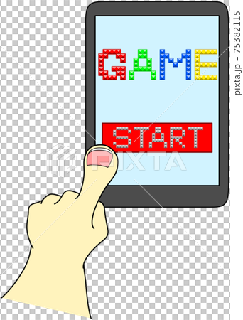 スマートフォンとゲームのスタート画面と指 ブロック文字 のイラスト素材