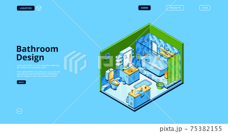 Bathroom design isometric landing page, empty room Bathroom design isometric landing page, empty room 75382155
