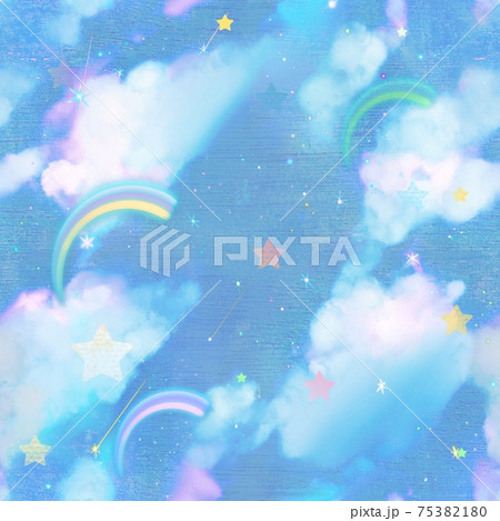 青空に漂う雲と星と虹の夢かわいい　シームレスパターンイラスト 75382180