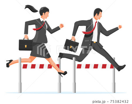 Business man and woman competing in steeplechase 75382432