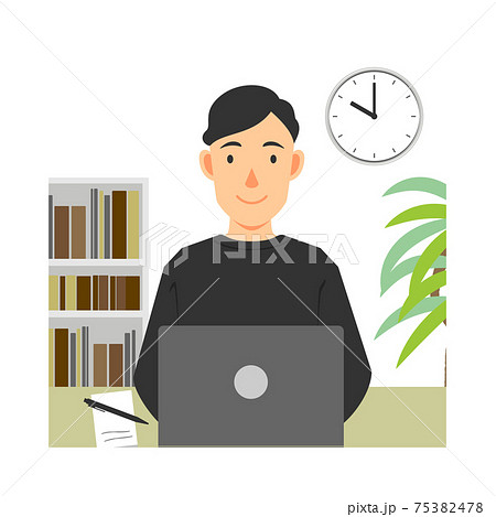 在宅勤務をする男性のイラストのイラスト素材