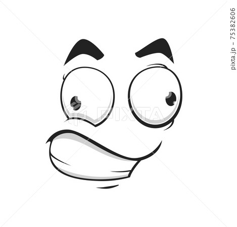 Cartoon face with slanting eyes and tight smile 75382606