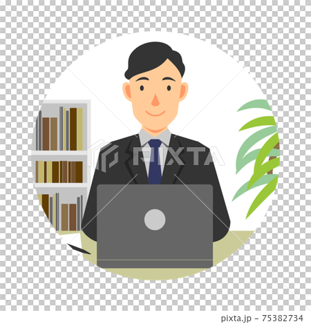 Illustration of a man working from home in a suit 75382734