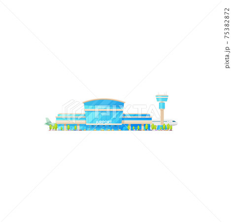Airport terminal building facade, passenger planes 75382872