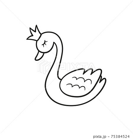 Little Princess Swan with crown. Isolated vector illustration in doodle style 75384524