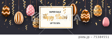 happy easter holiday celebration sale banner flyer or greeting card with decorative eggs happy easter holiday celebration sale banner flyer or greeting card with decorative eggs 75384551