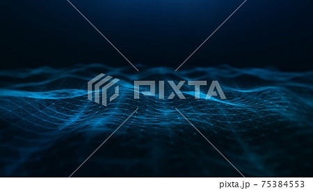 Abstract waves flowing, with triangle mesh of dots and lines. Big data connection, Technology digital background. 3d rendering 75384553