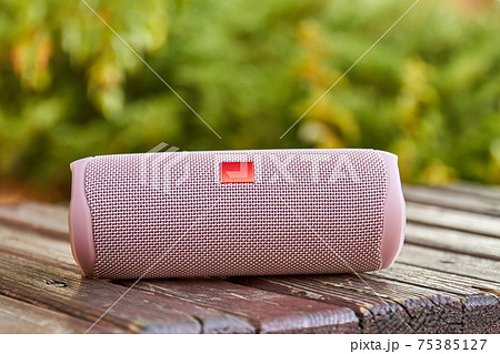 Portable Pink Wireless Speaker In The City の写真素材