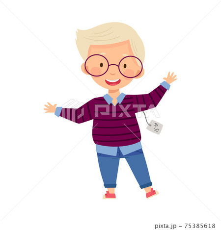 Stylish Blond Boy In Glasses In Fashion Clothes のイラスト素材