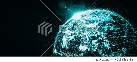 Global network connection covering the earth with lines of innovative perception 75386248