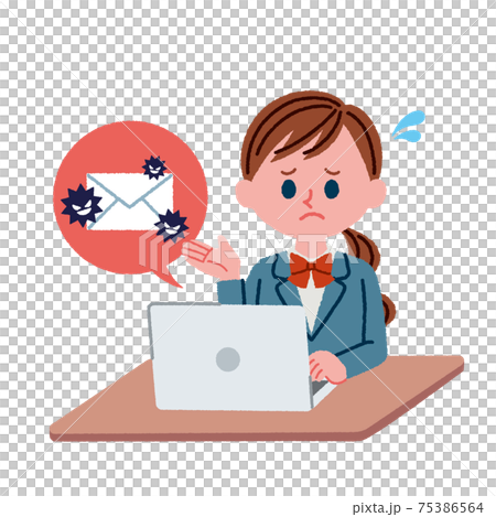 危険なメールが届いて疑問に思っている女子学生のイラスト素材のイラスト素材