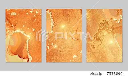 Set of backgrounds for banner, poster design with amber and golden marble pattern Set of backgrounds for banner, poster design with amber and golden marble pattern 75386904