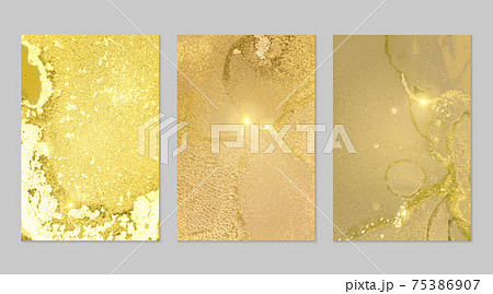Set of backgrounds for banner, poster design with yellow and golden marble pattern 75386907