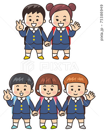 手を繋ぐ小学生 友達 仲間のイラスト素材